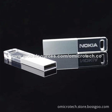 Crystal USB Flash Drive with 32MB to 32GB Storage Capacity